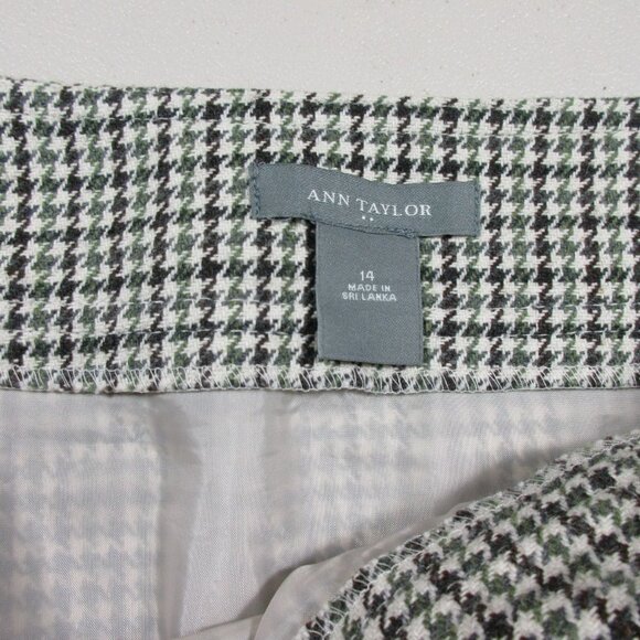 ANN TAYLOR womens green gray Wool Blend houndstooth A-line below knee skirt 14 - Picture 3 of 7